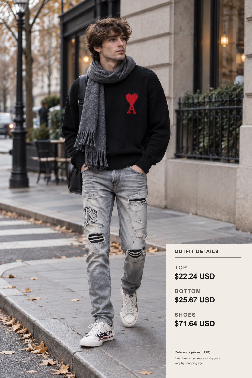 Ami Paris Knitwear and Scarf Layering outfit 1 full-body street style for fashionreps